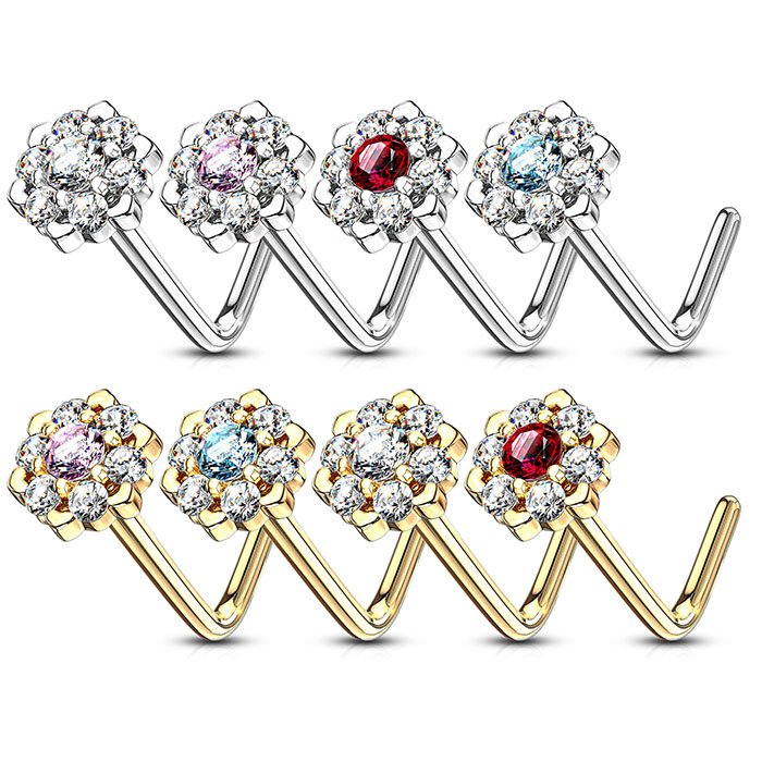 Piercing para la nariz en oro de 14 quilates con flor de loto y brillantes