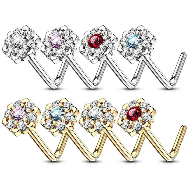 Piercing para la nariz en oro de 14 quilates con flor de loto y brillantes