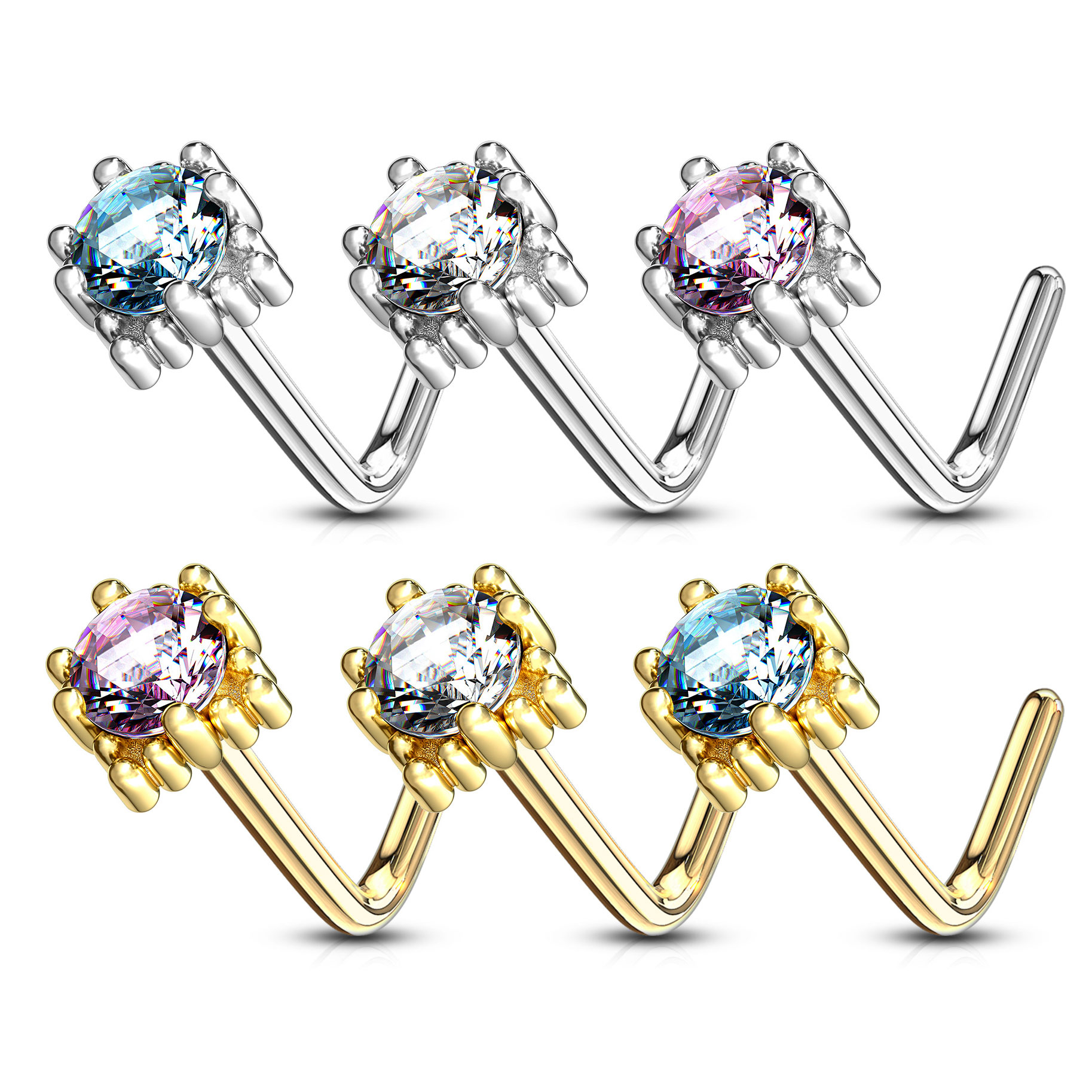 Piercing para la nariz en oro 14 quilates con piedra cuadrada