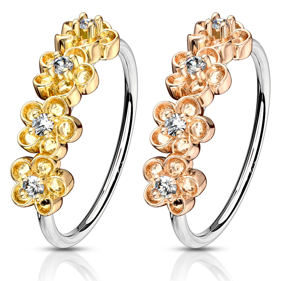 Aro con cuatro flores con circonitas