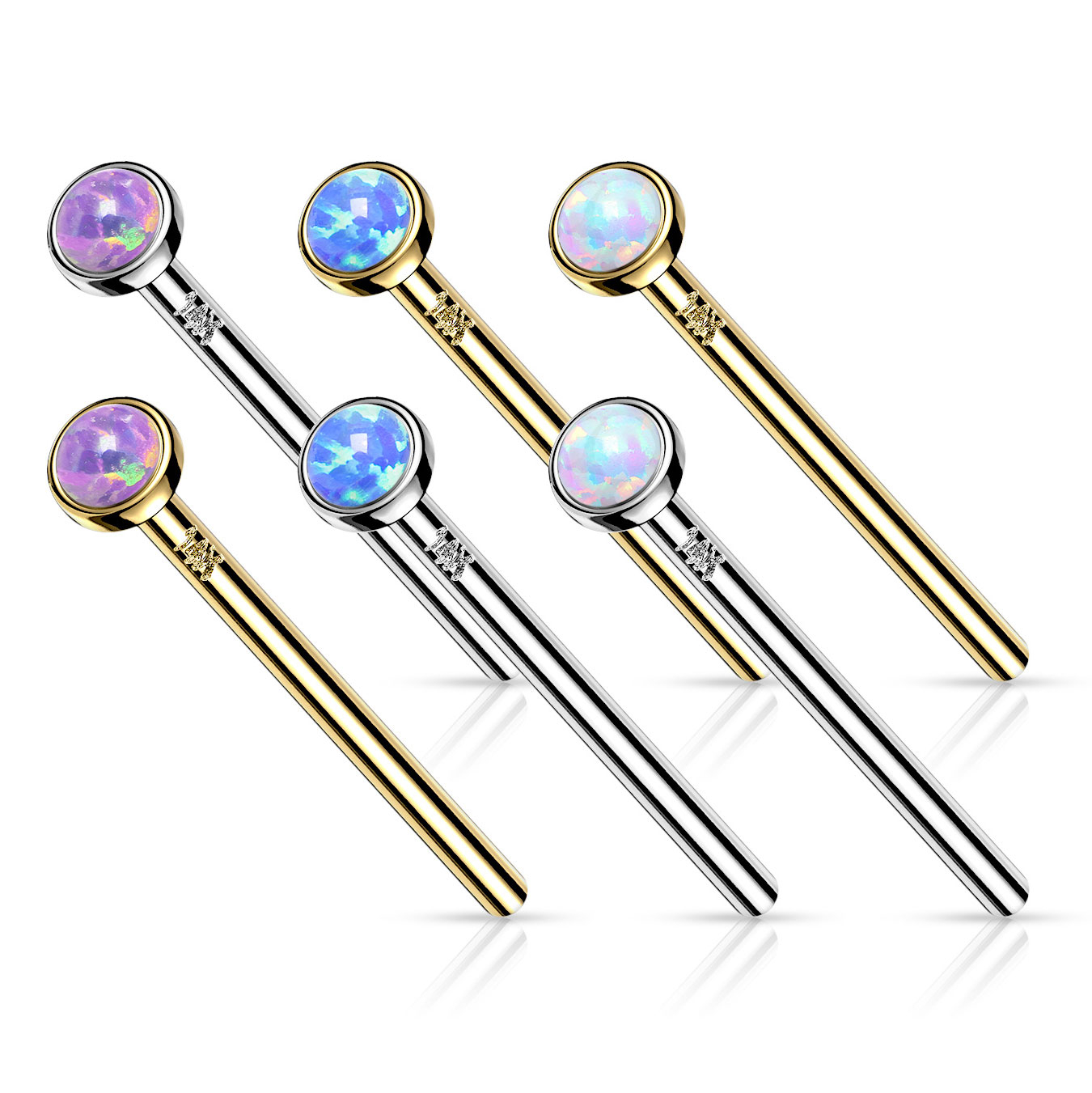 Piercing para la nariz fishtail en oro de 14 quilates con ópalo biselado