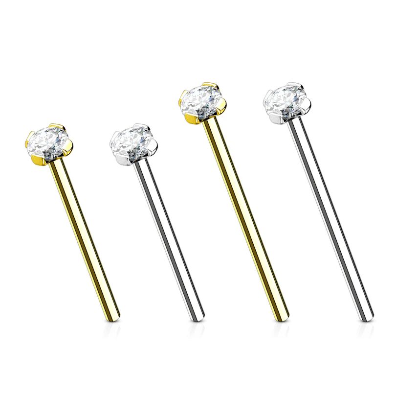 Fish tail - piercing para la nariz en oro de 14 quilates con circonita