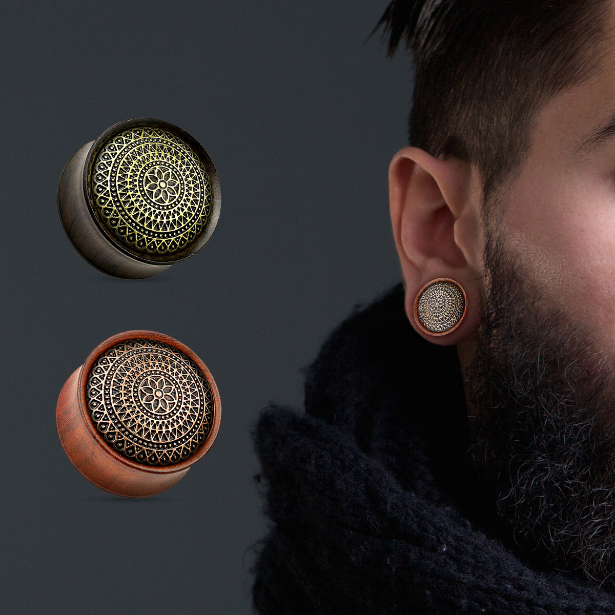 Plug de madera con motivos tallados