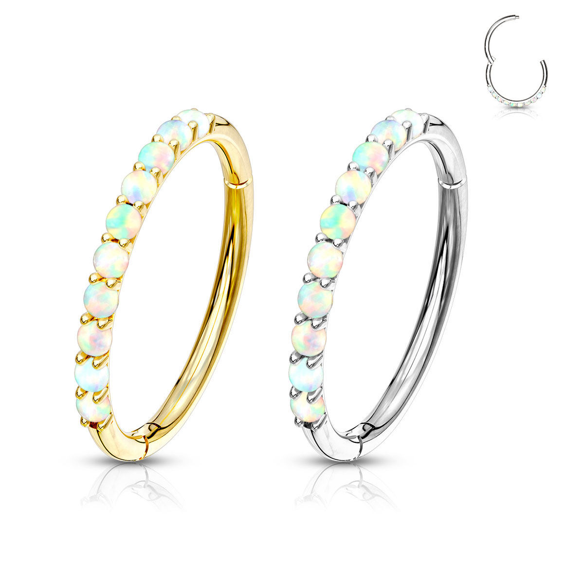 Aro de oro de 14 quilates con bisagra y ópalos laterales