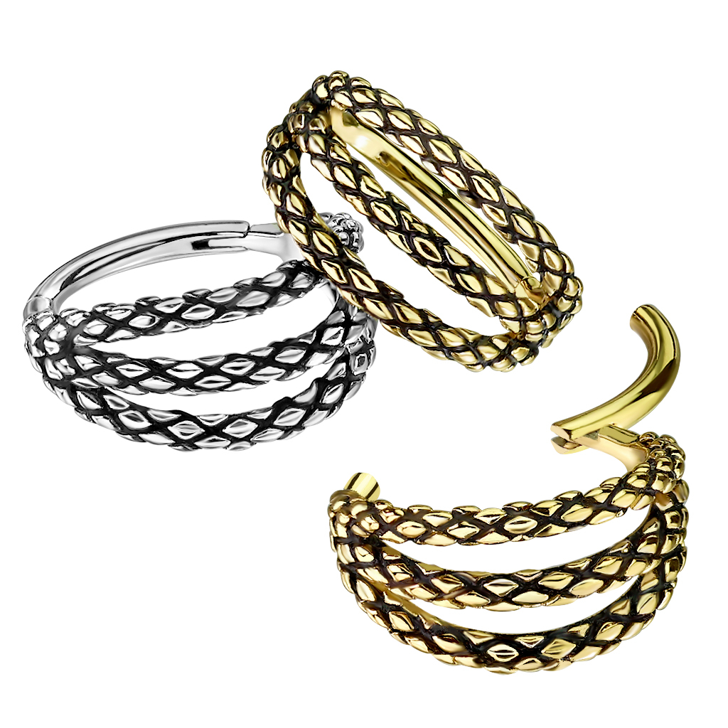 Aro triple con bisagra y diseño de piel de serpiente