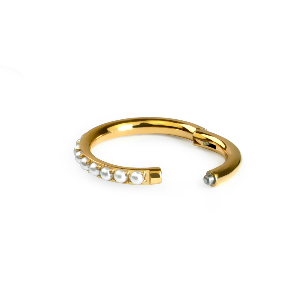 Aro clicker de titanio con perlas incrustadas