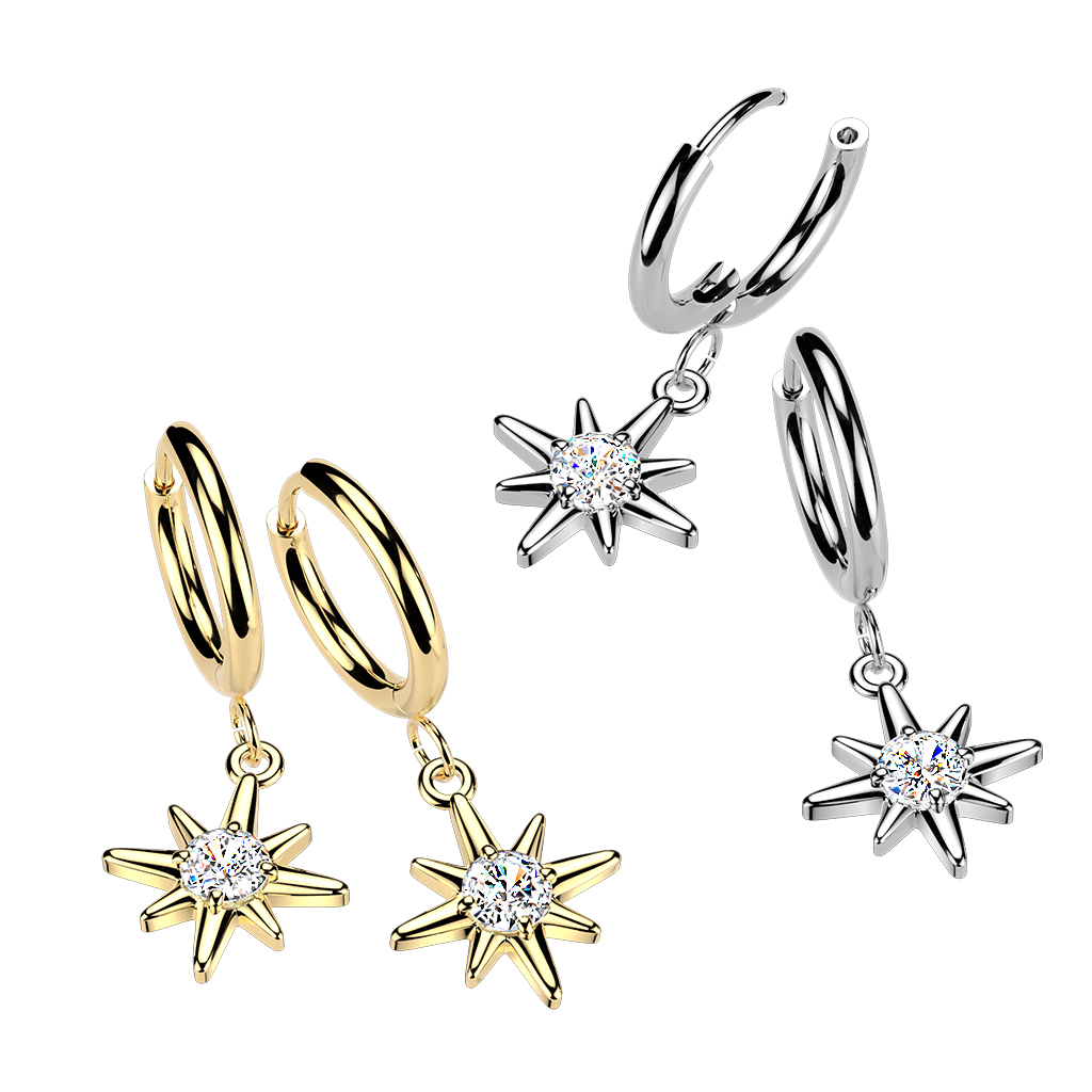 Par de aros huggie con colgante rayo solar