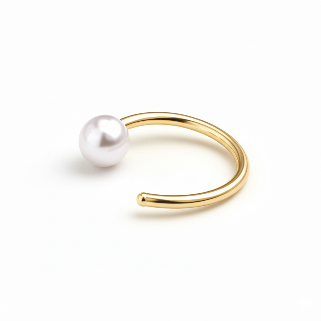 Aro abierto de titanio con perla