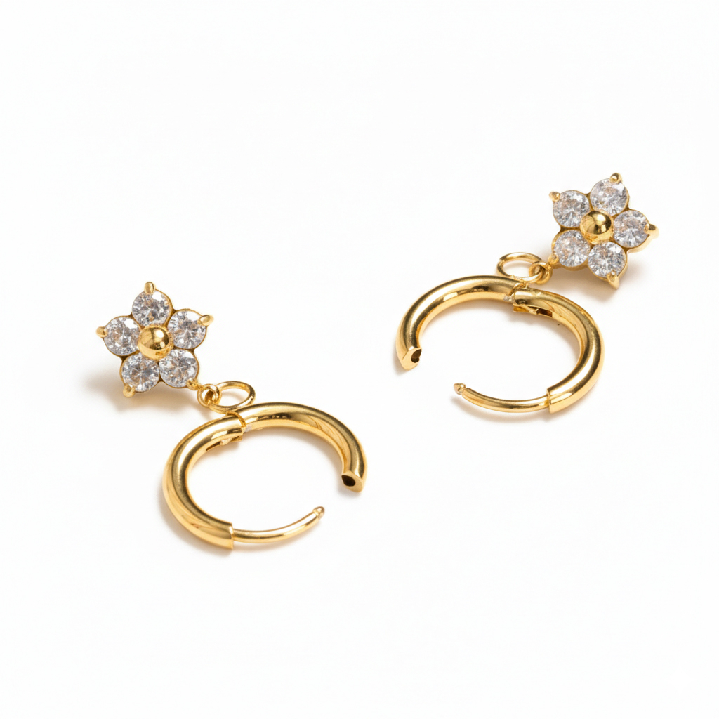 Par de aros con flor colgante