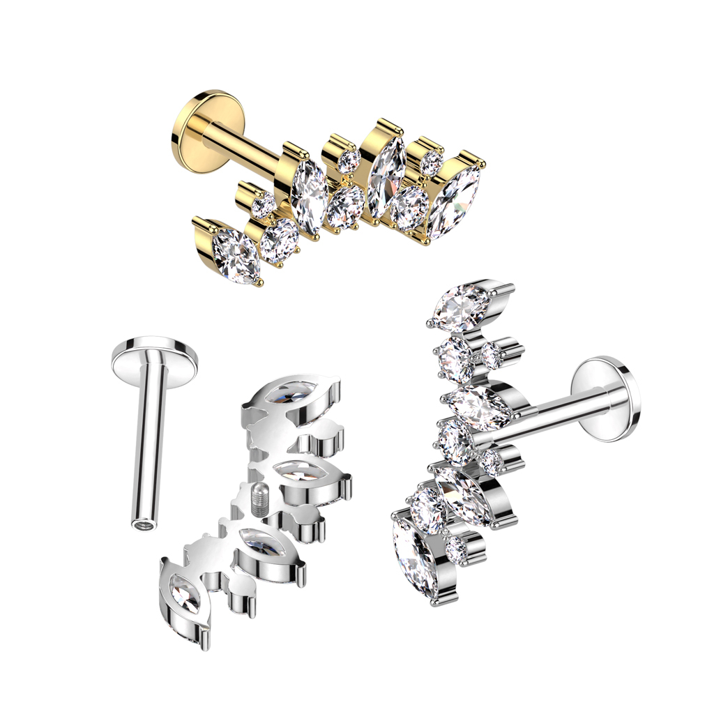 Labret de titanio con piedras redondas y de corte marquise