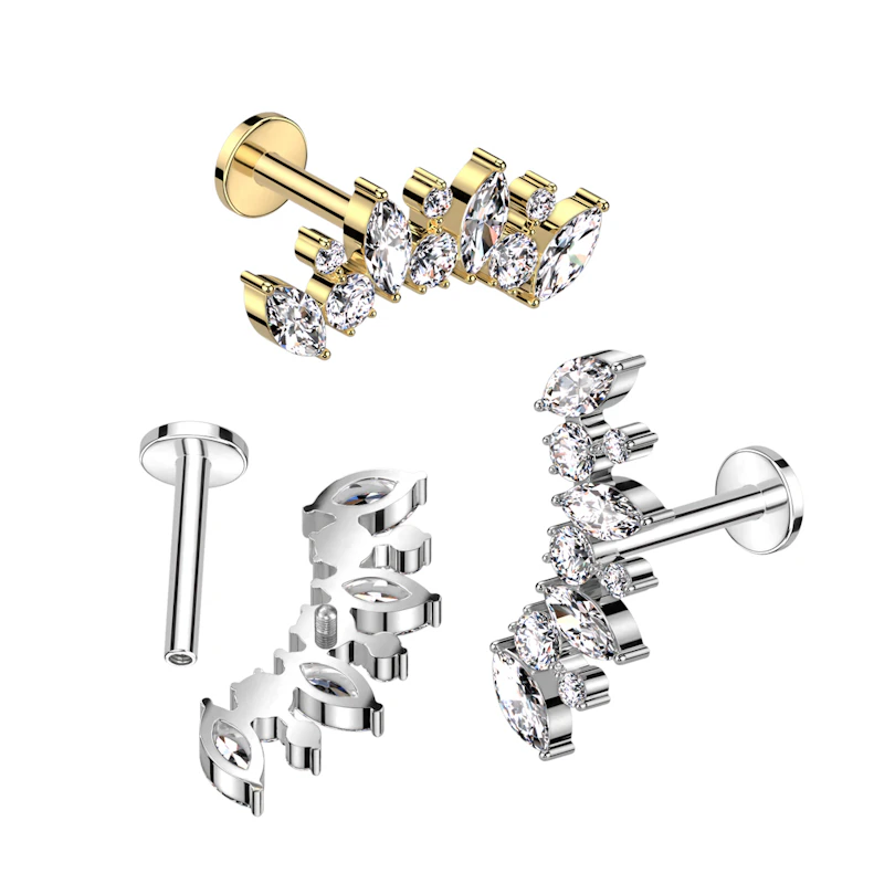 Labret de titanio con piedras redondas y de corte marquise