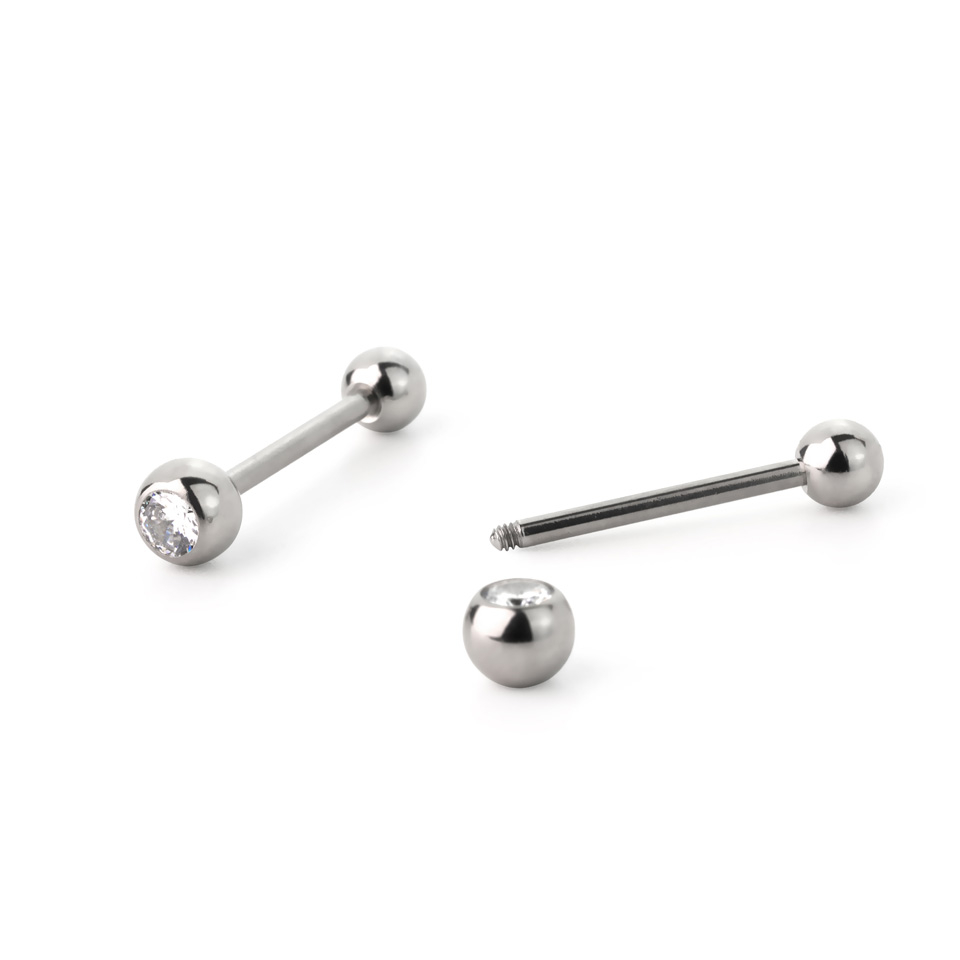 Piercing para la lengua en acero quirúrgico con brillante de distintos colores
