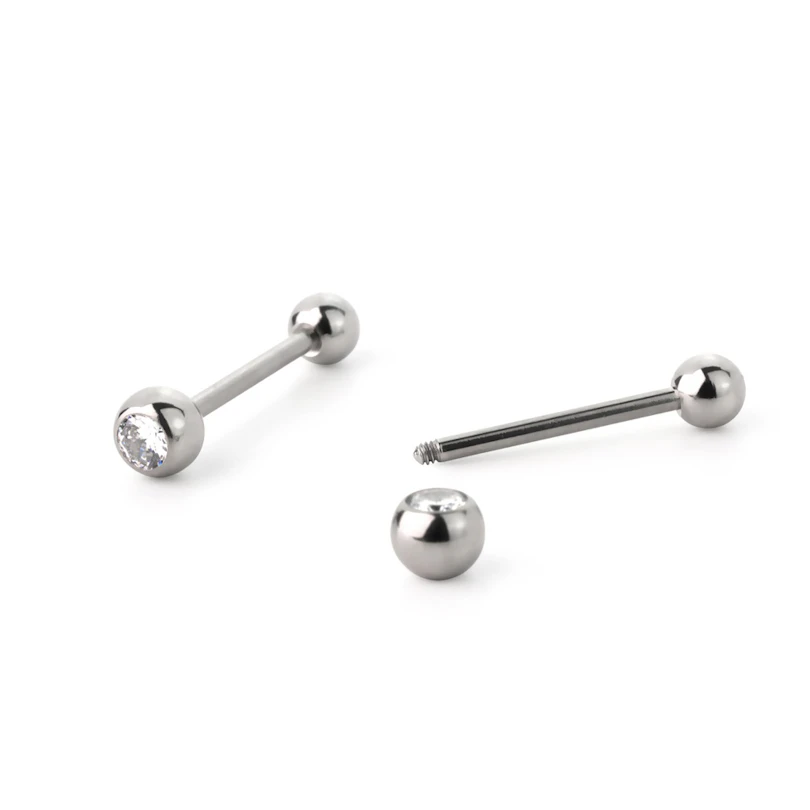 Piercing para la lengua en acero quirúrgico con brillante de distintos colores