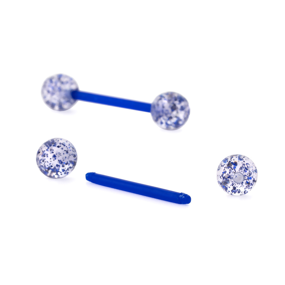 Piercing para la lengua de bioplast con copos de purpurina