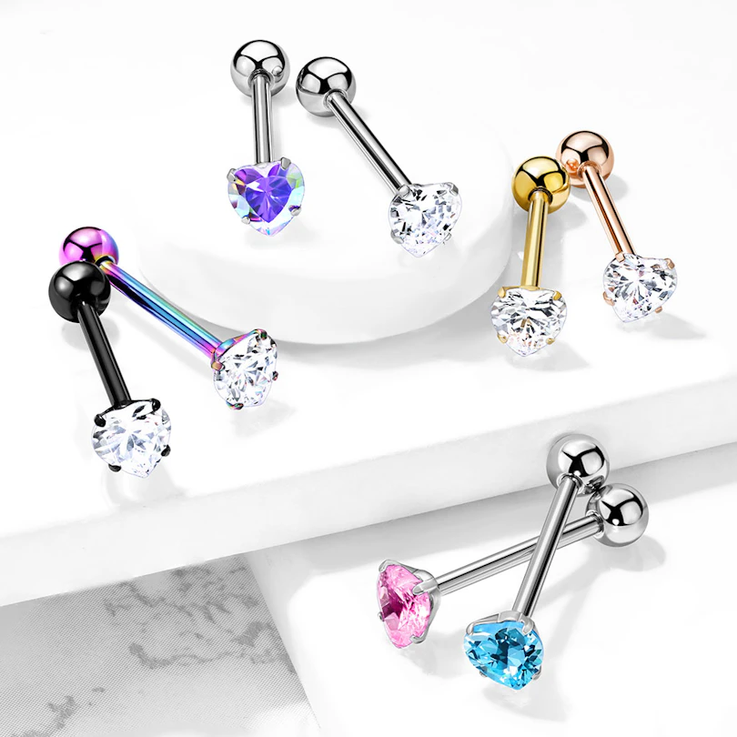 Piercing para la lengua con brillante corazón engarzado