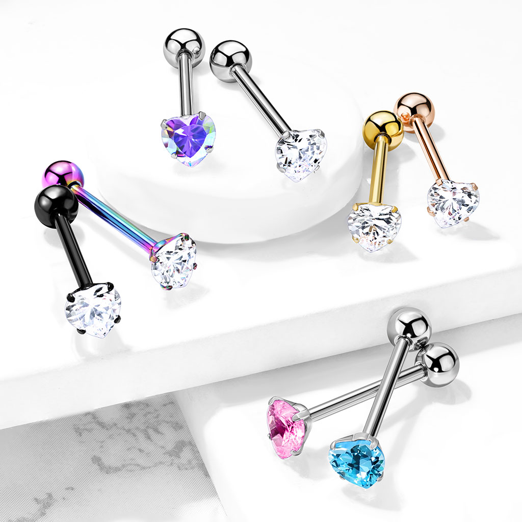 Piercing para la lengua con brillante corazón engarzado