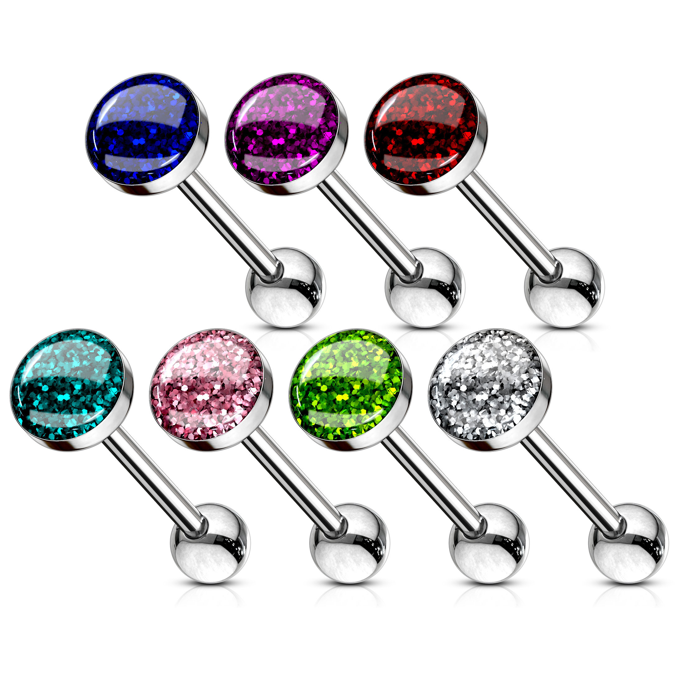 Piercing para la lengua con bola con brillos de purpurina