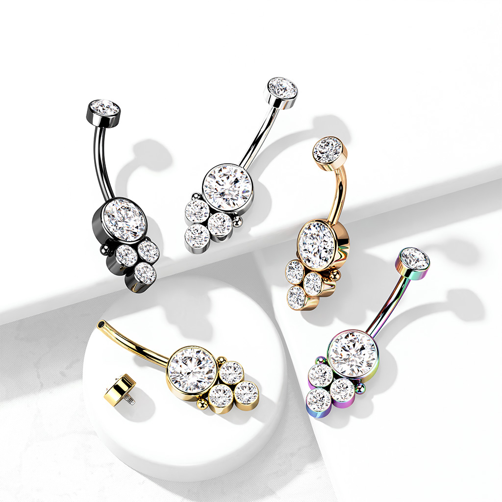 Piercing para el ombligo con rosca interna y brillantes circulares