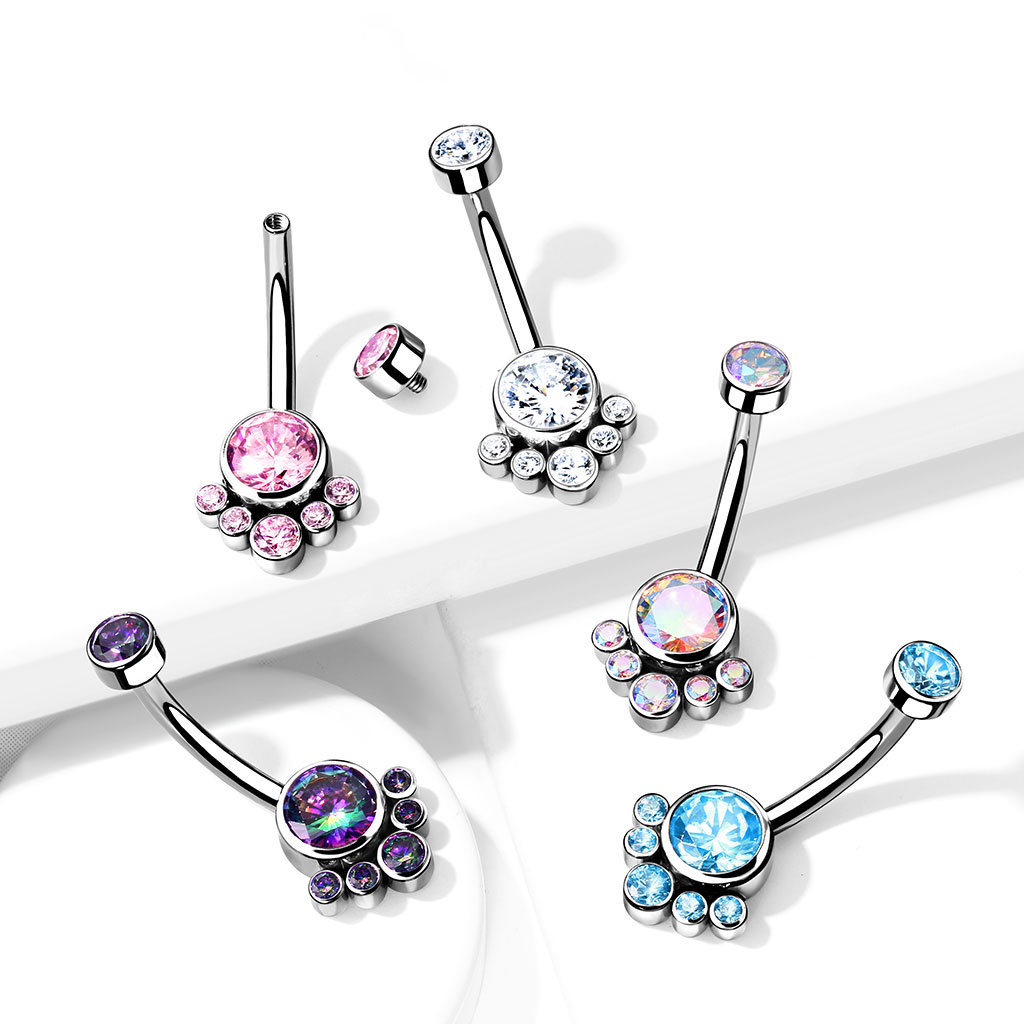 Piercing para el ombligo de titanio con brillantes redondos