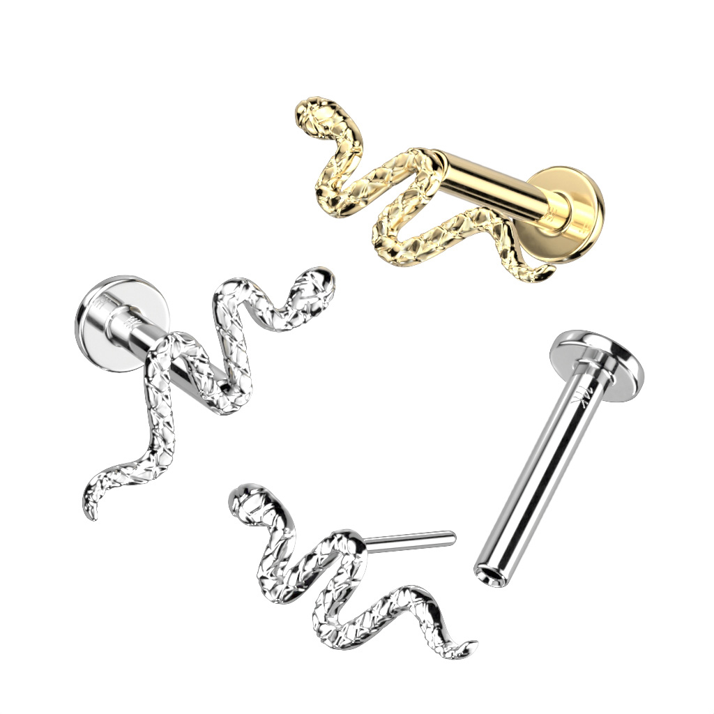 Labret push-in en oro de 14 quilates con serpiente detallada