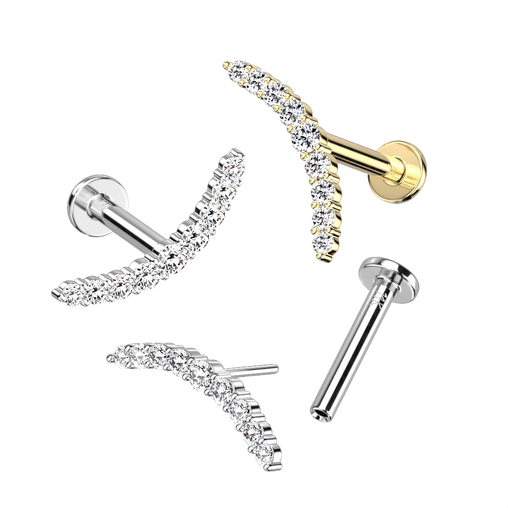 Labret push-in en oro de 14 quilates con arco de circonitas