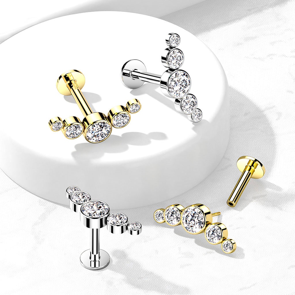 Labret push-in de oro de 14 quilates con 5 brillantes redondos