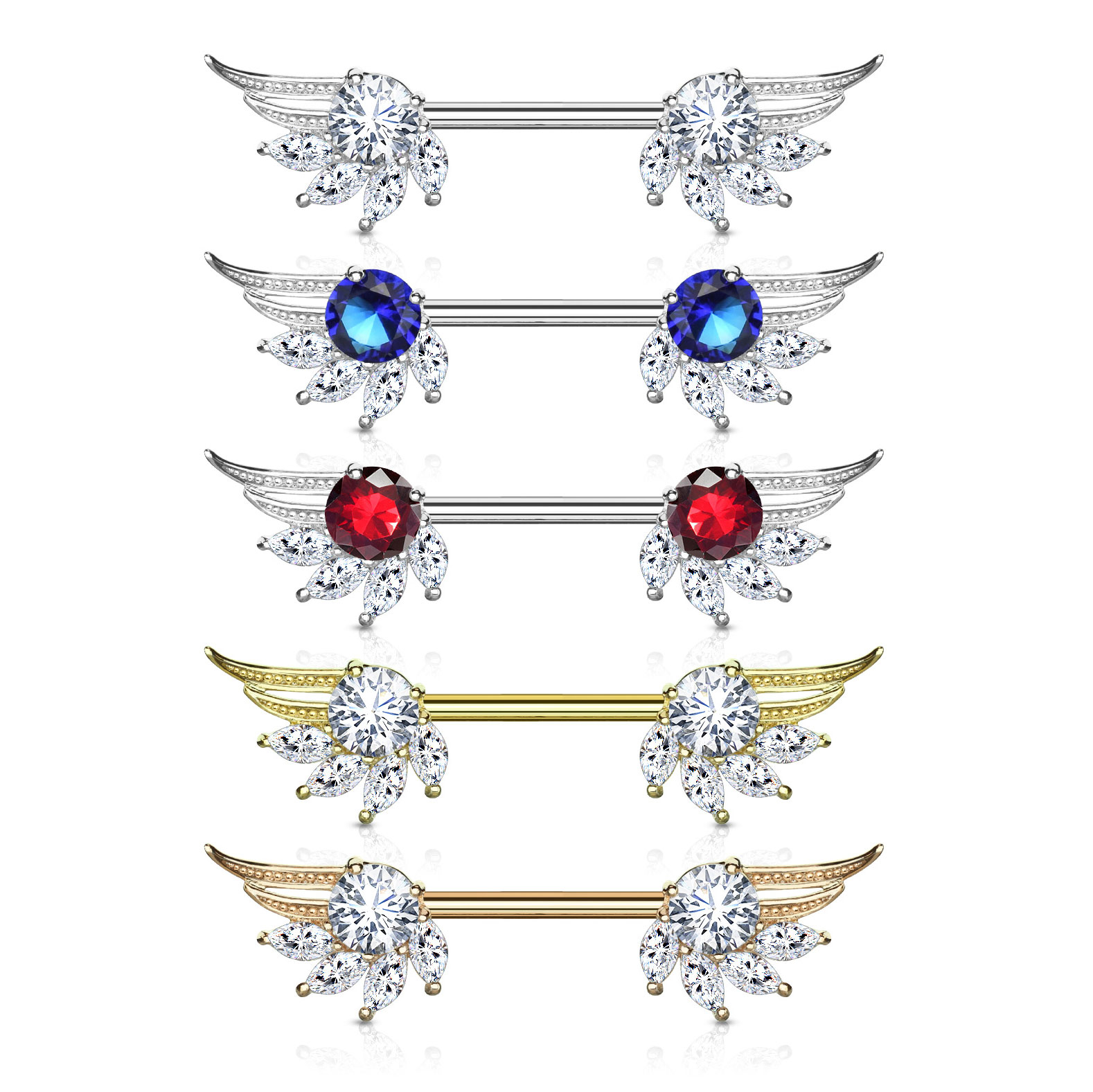 Piercing para el pezón con alas de ángel y brillantes de corte marquesa