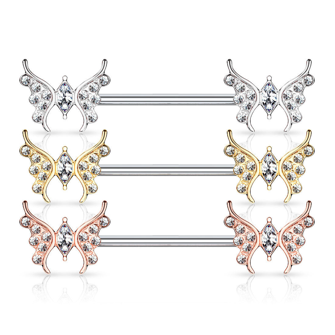 Piercing para el pezón con mariposas y brillantes