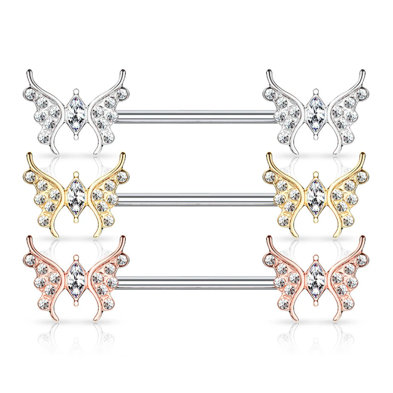Piercing para el pezón con mariposas y brillantes